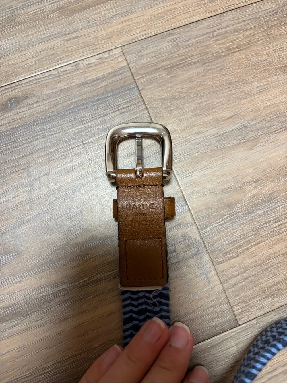 Janie and Jack Boys Blue Woven Stretch Belt Leather Trim Size 10-12